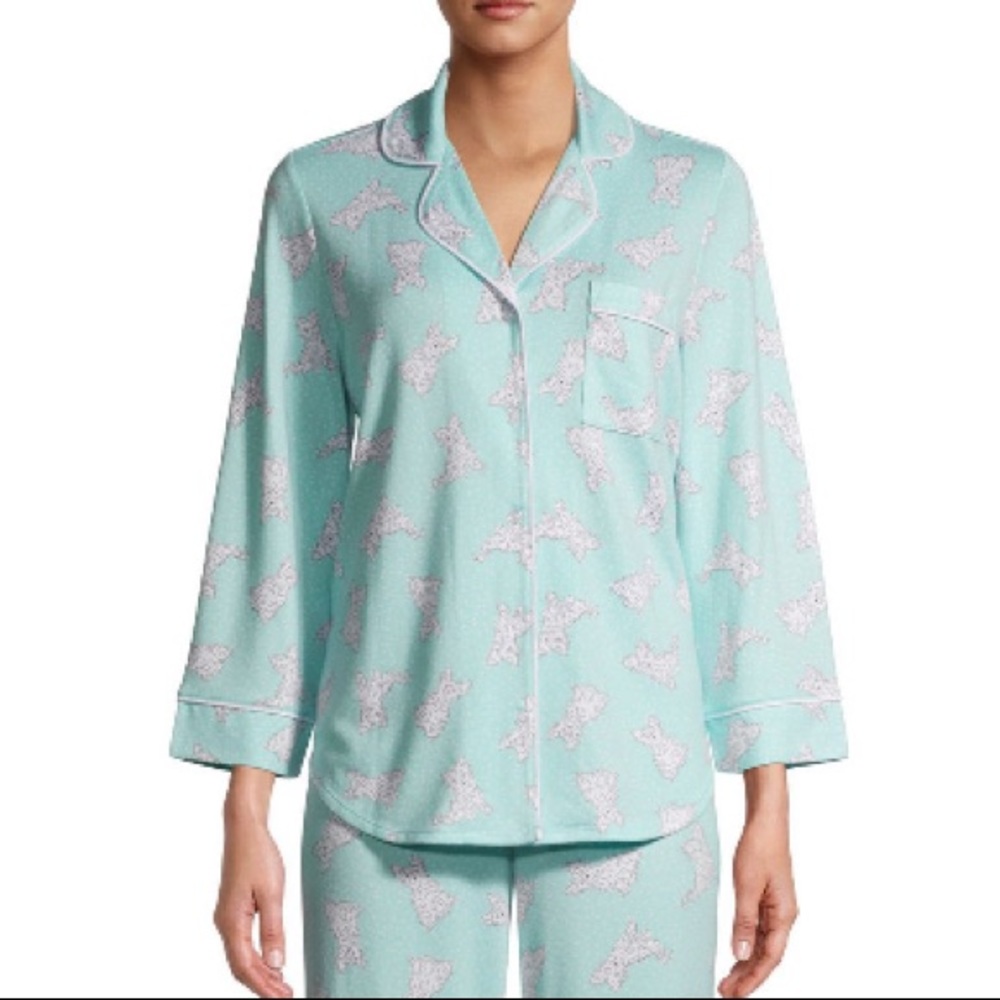 🆕 Light blue puppy polka dot button top pants pj set
